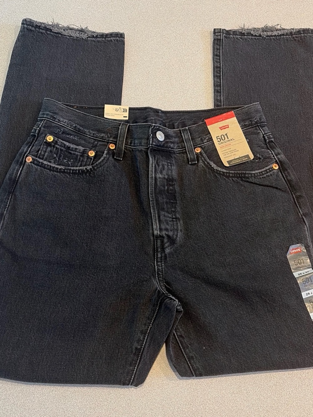 Levi's 501 Original High Rise Black Distressed Jeans Size 29x30